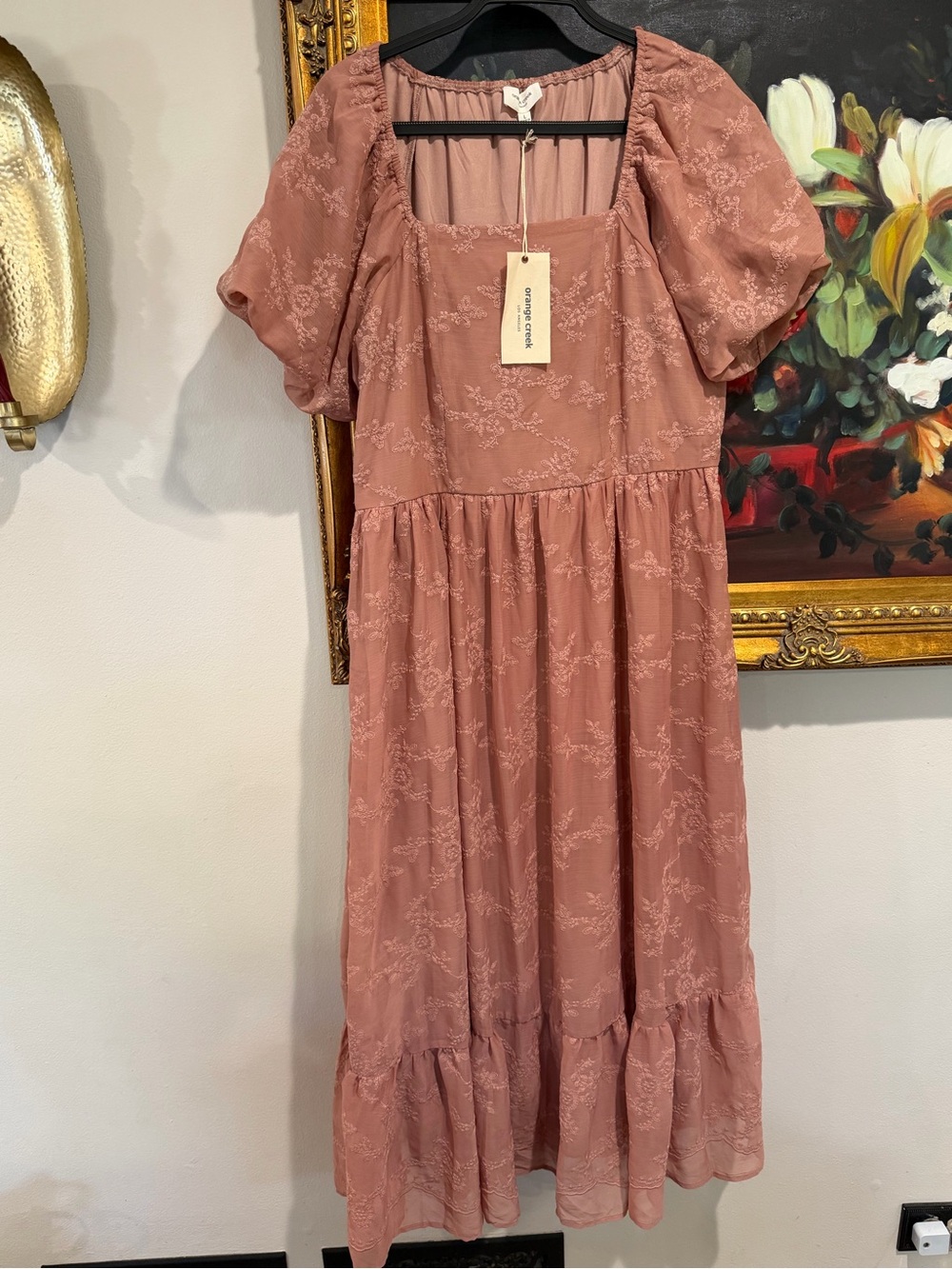 orange creek Mauve/Pink Floral Puff-Sleeve Maxi Dress